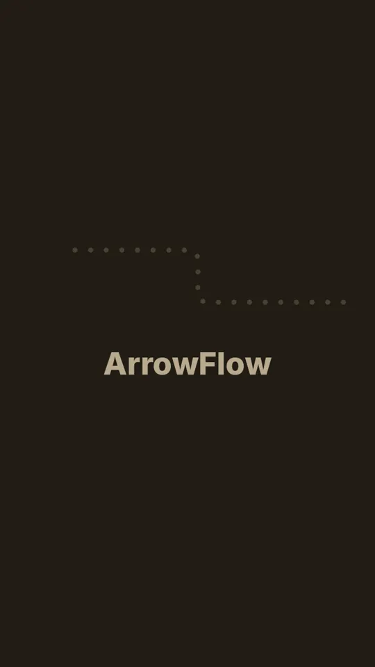 ArrowFlow splash screen with the logo settling in before the app opens to Home