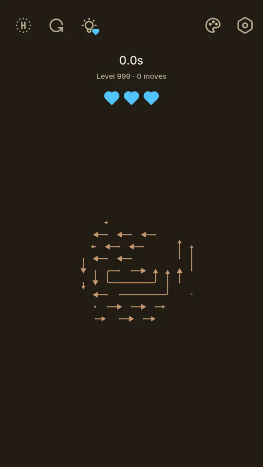 A dense Hardcore board near the end of the level list, packed with arrows