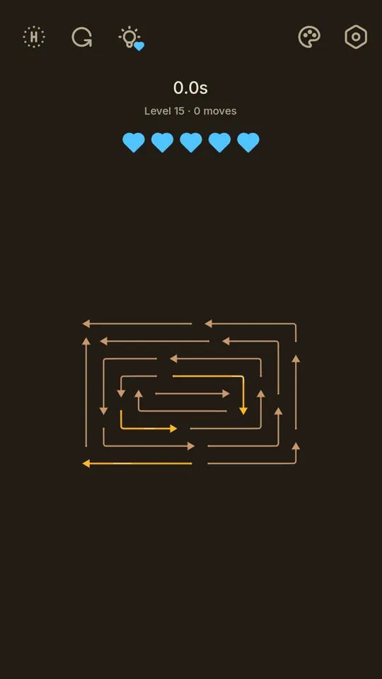A Hardcore board with three gold-rimmed arrows to clear